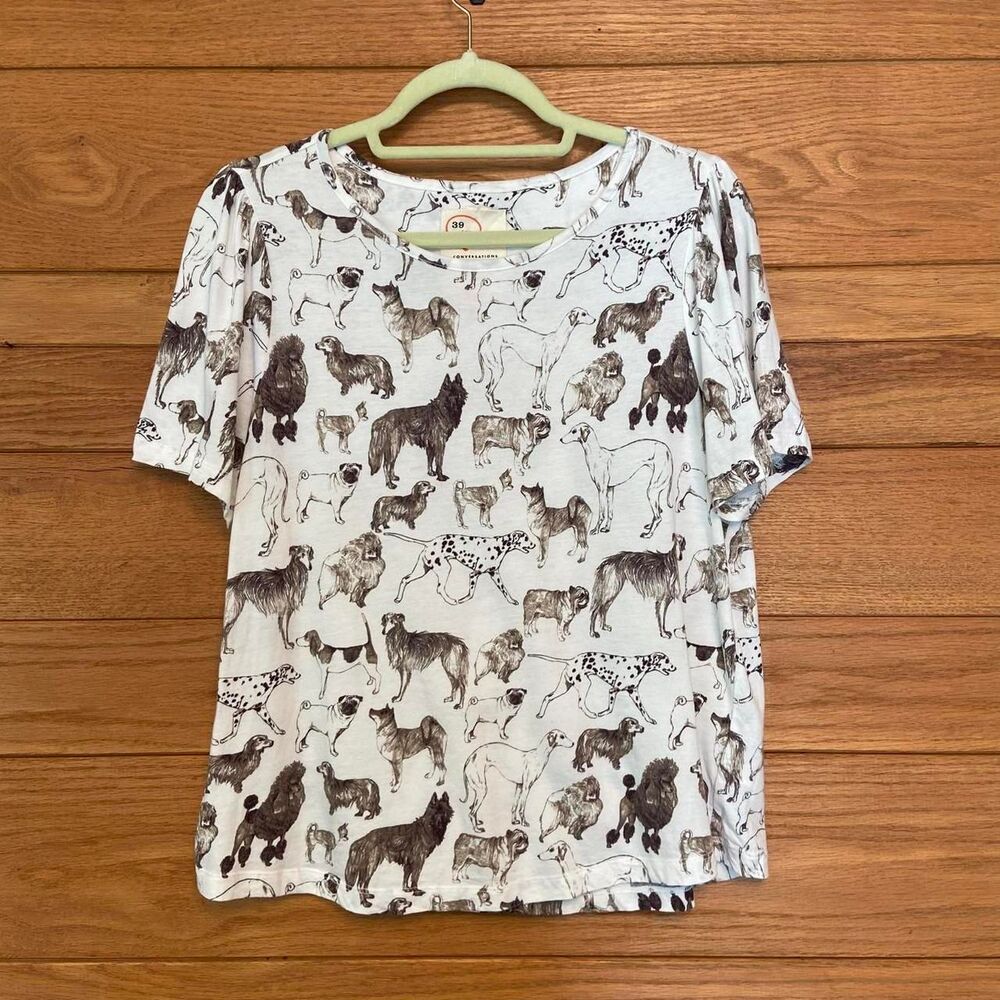 Anthropologie 39 of 52 conversations dog sketch print short sleeve t-shirt